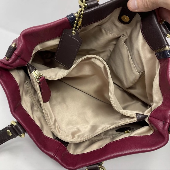 Coach Magenta Red Choco Brown Burgundy Gold Leather Ashley Satchel Tote NWOT - Picture 7 of 8